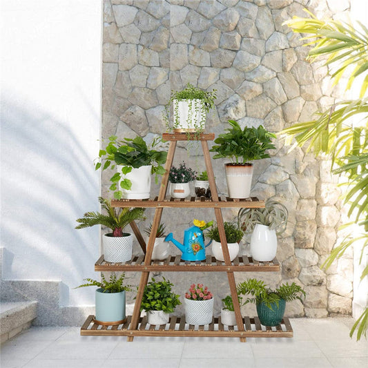 Wooden Pyramid Plant Shelf